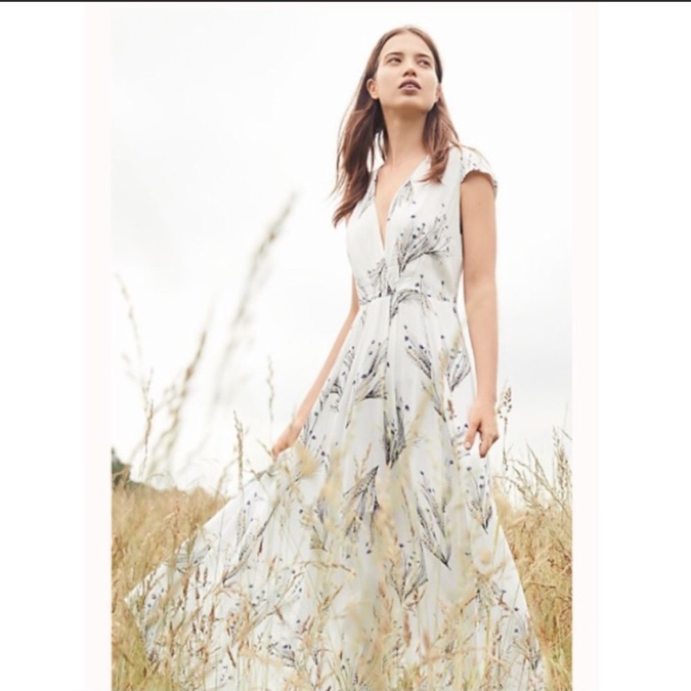 Free People Printed Retro Faux-Wrap Midi Dress 0